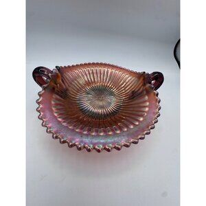 Northwood Carnival Glass Bonbon Dish – Marigold on Amethyst – Marked N – 1900s